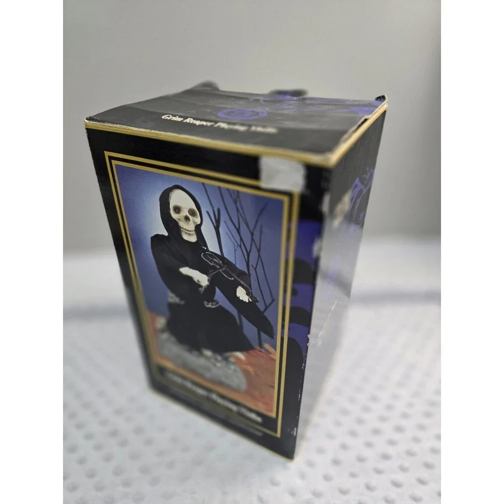 Gemmy Grim Reaper Playing Violin 1996 Halloween Factory  Working Vintage Boxed